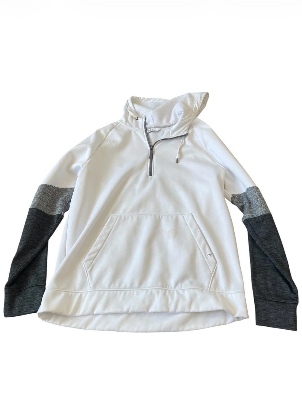 DSG White Pullover Zip-Up Hoodie with Gray Sleeve Panels